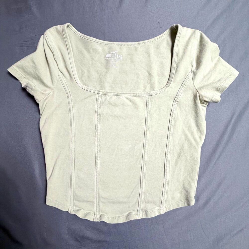 Hollister Must Have Baby Tee Women Medium Square Neck Crop Light Green Summer